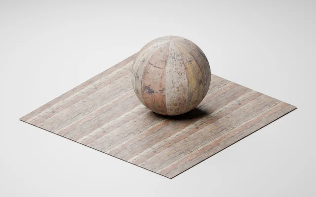 Blender render of the Worn Planks 1K maps on a sphere and tiled floor